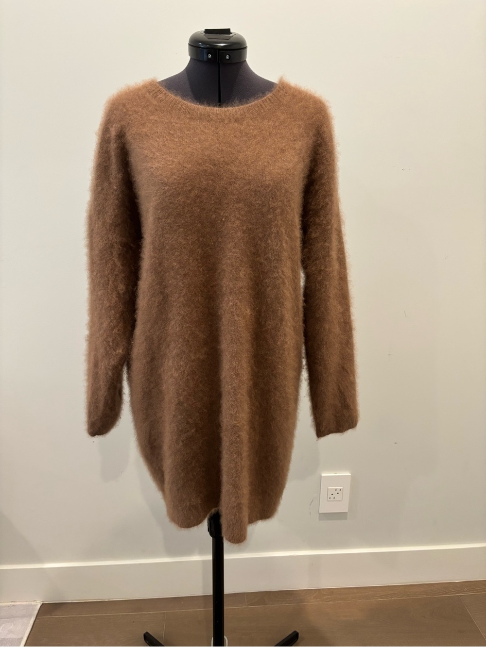 DEMYLEE New York 100% Marten Fur Fuzzy Knit Sweater Dress Tunic - Brown
